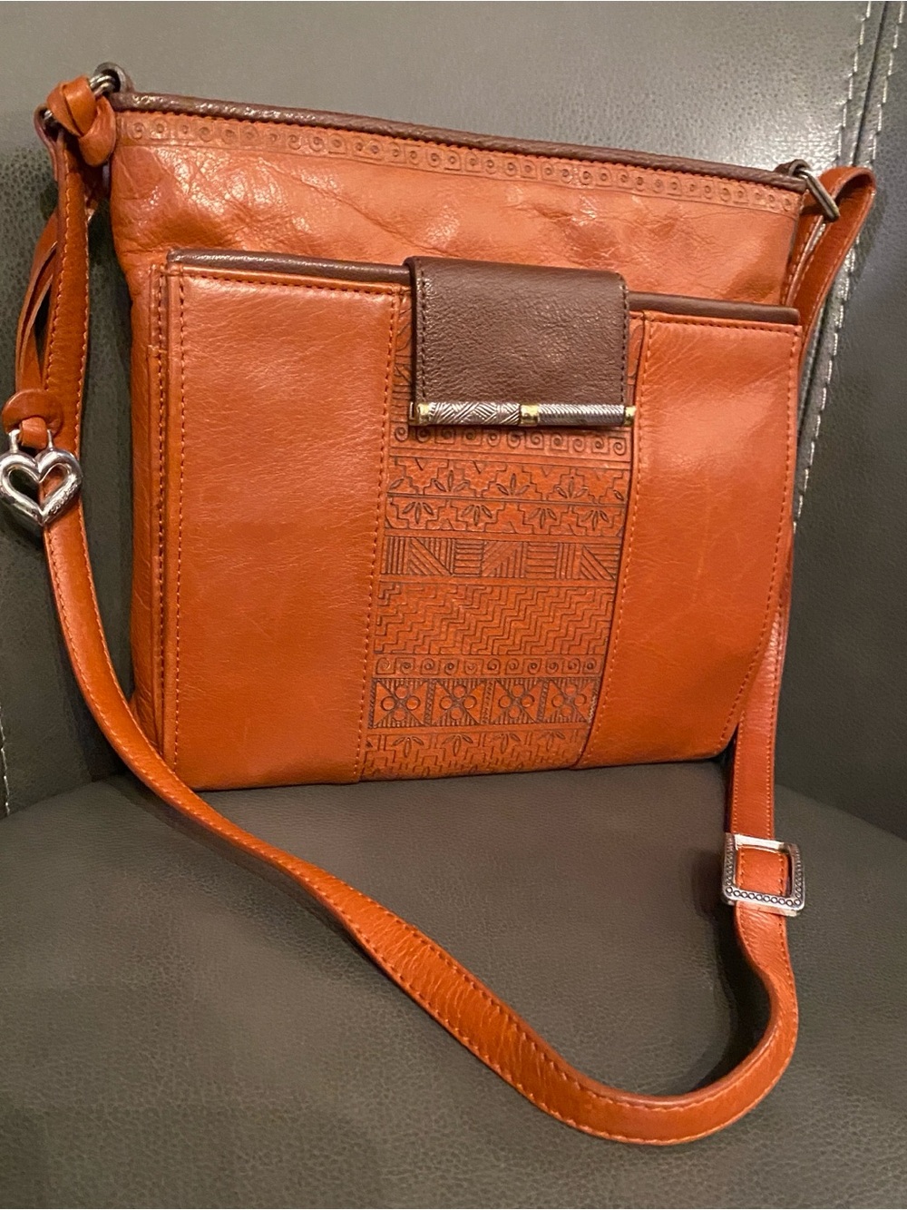 Brighton Acoma Leather Organizer bag Embossed Geometric Pattern Vintage